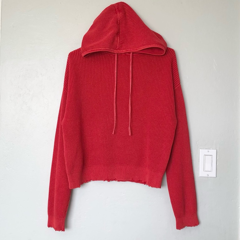 RtA Marvin Cropped Hoodie in Red Acid Wash Size S